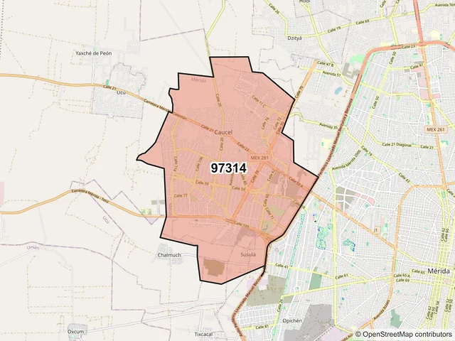 Mapa del código postal 97314, Mérida, Yucatán