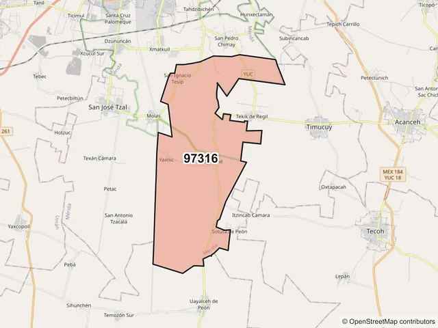Mapa del código postal 97316, Mérida, Yucatán