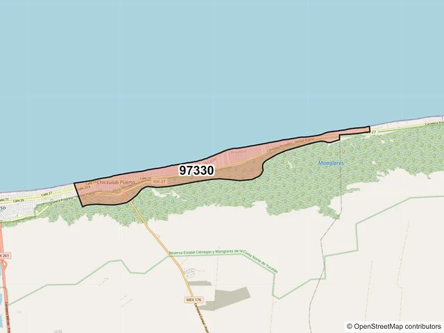Mapa del código postal 97330, Progreso, Yucatán