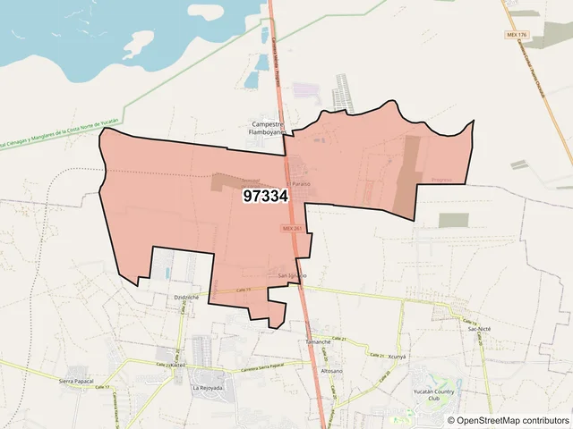 Mapa del código postal 97334, Progreso, Yucatán