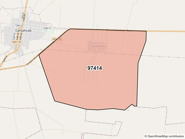 Mapa del código postal 97414, Cansahcab, Yucatán