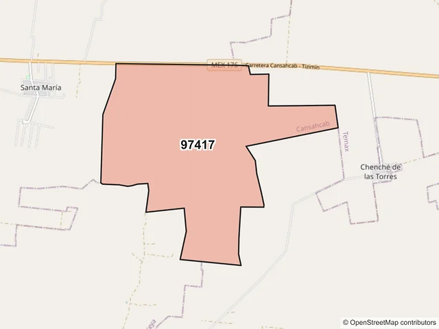 Mapa del código postal 97417, Cansahcab, Yucatán
