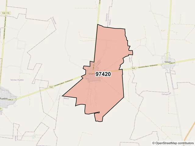 Mapa del código postal 97420, Sinanché, Yucatán