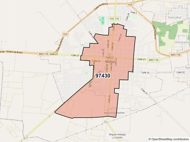 Mapa del código postal 97430, Motul, Yucatán