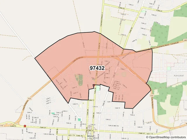 Mapa del código postal 97432, Motul, Yucatán