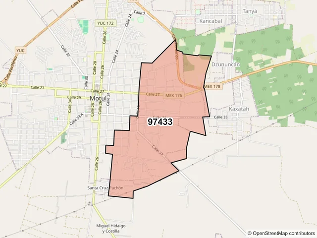 Mapa del código postal 97433, Motul, Yucatán