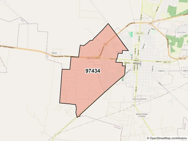 Mapa del código postal 97434, Motul, Yucatán
