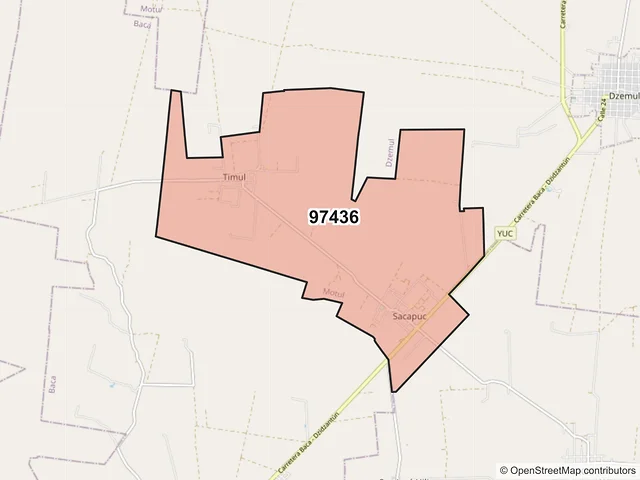 Mapa del código postal 97436, Motul, Yucatán