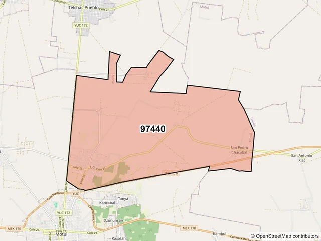 Mapa del código postal 97440, Motul, Yucatán