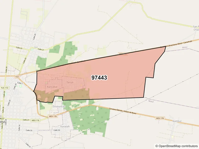 Mapa del código postal 97443, Motul, Yucatán