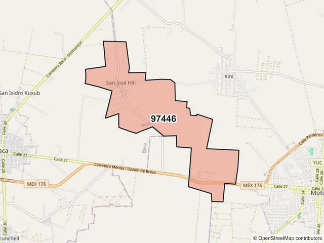 Mapa del código postal 97446, Motul, Yucatán