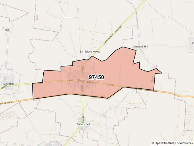 Mapa del código postal 97450, Baca, Yucatán