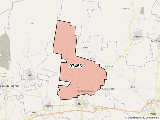 Mapa del código postal 97453, Baca, Yucatán