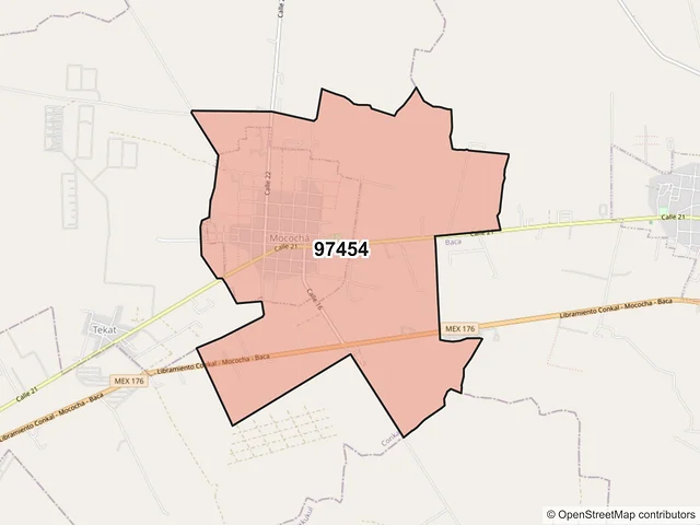 Mapa del código postal 97454, Mocochá, Yucatán