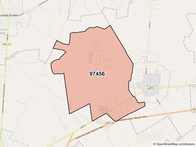 Mapa del código postal 97456, Mocochá, Yucatán