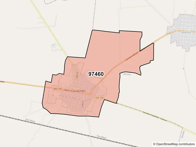 Mapa del código postal 97460, Cacalchén, Yucatán