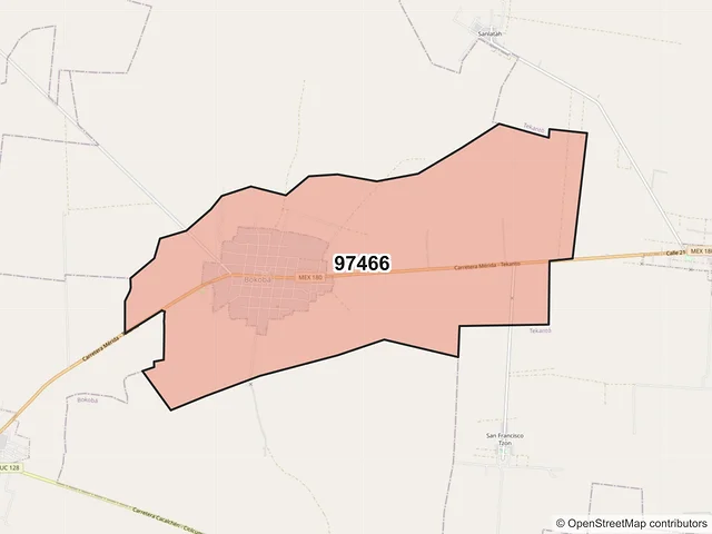 Mapa del código postal 97466, Bokobá, Yucatán