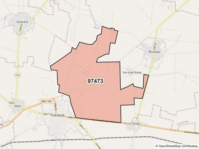 Mapa del código postal 97473, Tixkokob, Yucatán