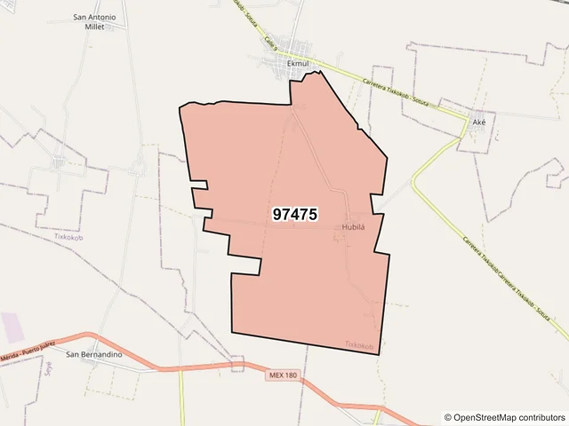 Mapa del código postal 97475, Tixkokob, Yucatán