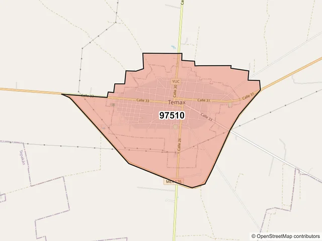 Mapa del código postal 97510, Temax, Yucatán