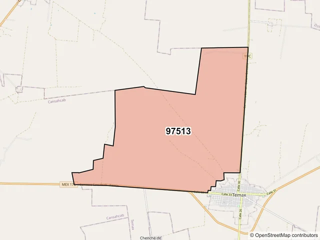 Mapa del código postal 97513, Temax, Yucatán
