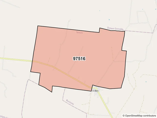 Mapa del código postal 97516, Temax, Yucatán