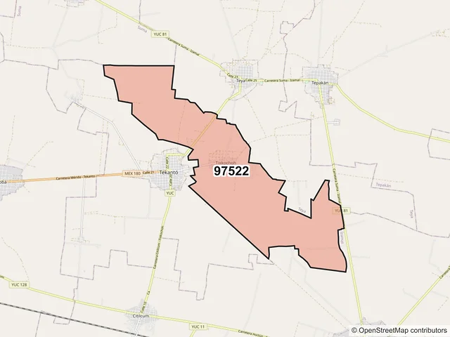 Mapa del código postal 97522, Tekantó, Yucatán