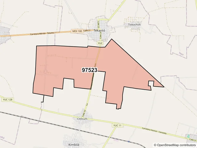 Mapa del código postal 97523, Tekantó, Yucatán