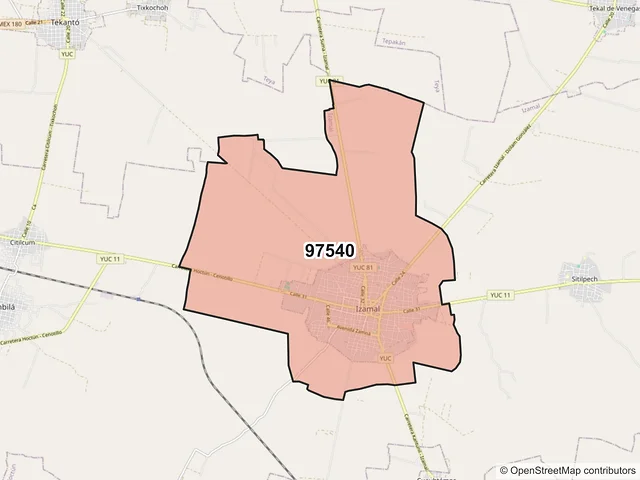 Mapa del código postal 97540, Izamal, Yucatán