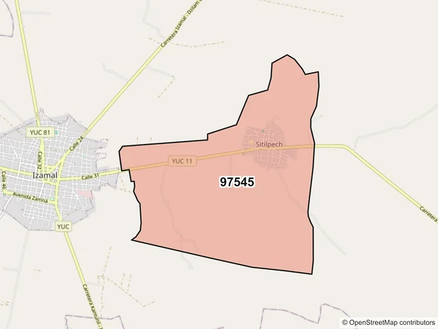Mapa del código postal 97545, Izamal, Yucatán