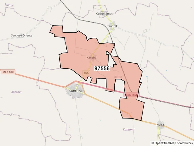 Mapa del código postal 97556, Izamal, Yucatán