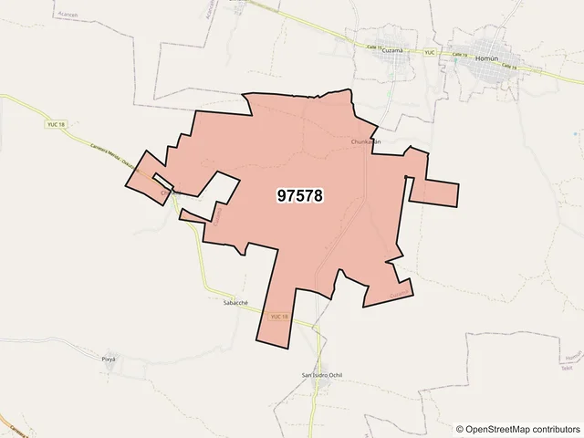 Mapa del código postal 97578, Cuzamá, Yucatán