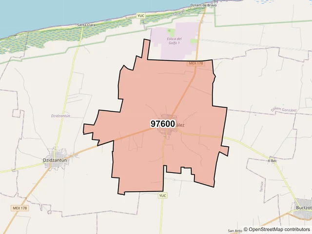 Mapa del código postal 97600, Dzilam González, Yucatán