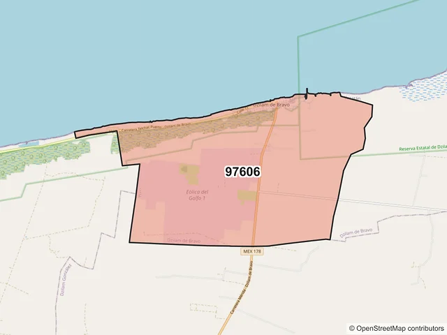 Mapa del código postal 97606, Dzilam de Bravo, Yucatán