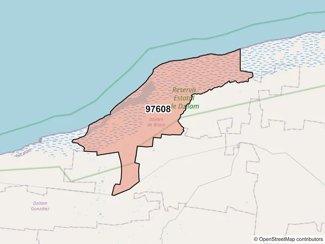 Mapa del código postal 97608, Dzilam de Bravo, Yucatán