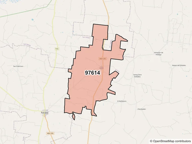 Mapa del código postal 97614, Panabá, Yucatán