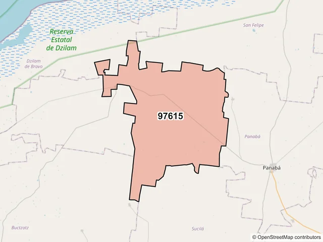 Mapa del código postal 97615, Panabá, Yucatán