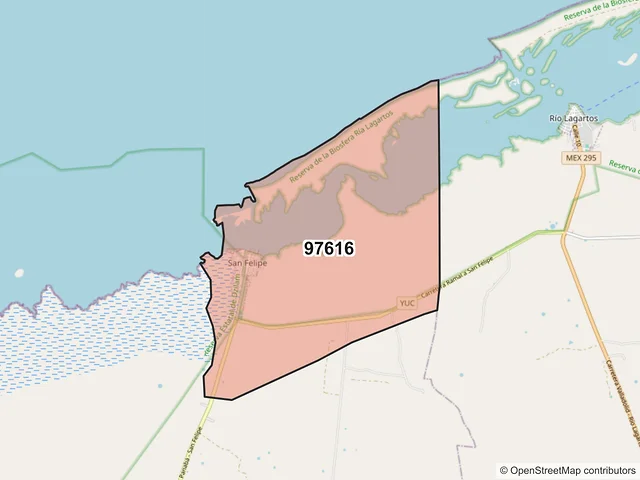 Mapa del código postal 97616, San Felipe, Yucatán