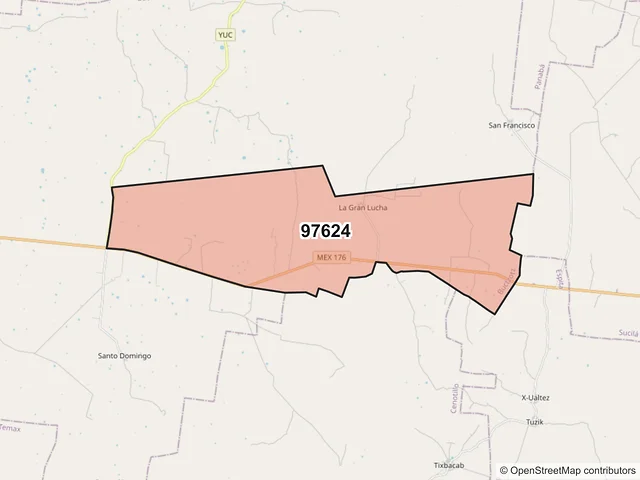 Mapa del código postal 97624, Buctzotz, Yucatán