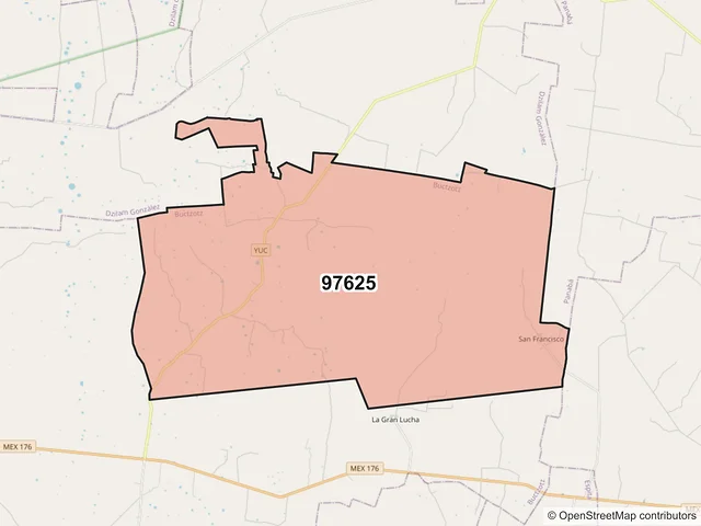 Mapa del código postal 97625, Buctzotz, Yucatán