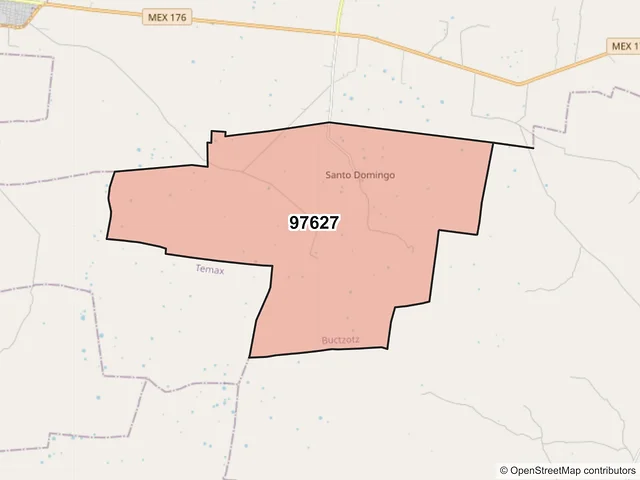 Mapa del código postal 97627, Buctzotz, Yucatán