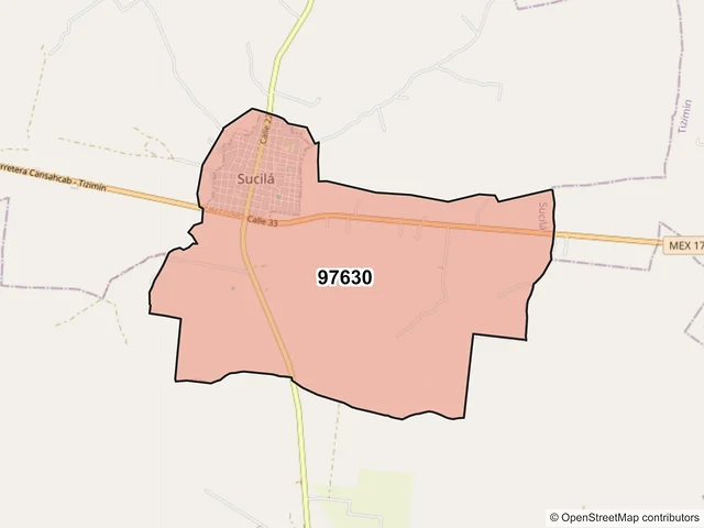 Mapa del código postal 97630, Sucilá, Yucatán