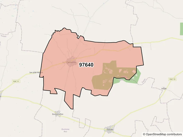 Mapa del código postal 97640, Cenotillo, Yucatán