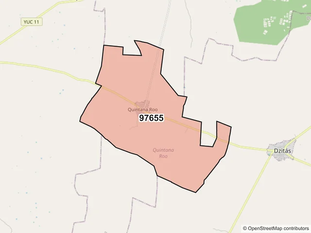 Mapa del código postal 97655, Quintana Roo, Yucatán