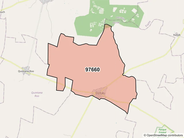 Mapa del código postal 97660, Dzitás, Yucatán