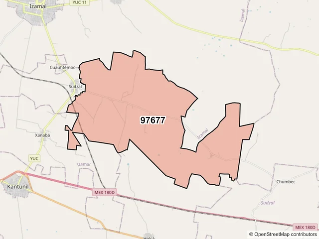 Mapa del código postal 97677, Sudzal, Yucatán