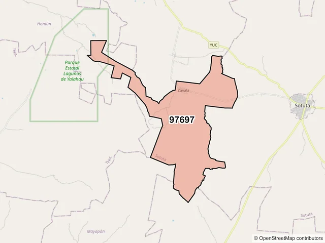 Mapa del código postal 97697, Sotuta, Yucatán