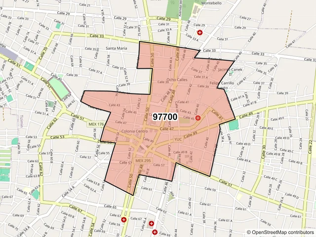 Mapa del código postal 97700, Tizimín, Yucatán