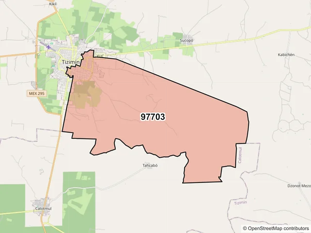 Mapa del código postal 97703, Tizimín, Yucatán