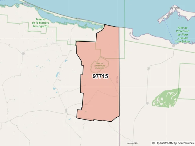 Mapa del código postal 97715, Tizimín, Yucatán